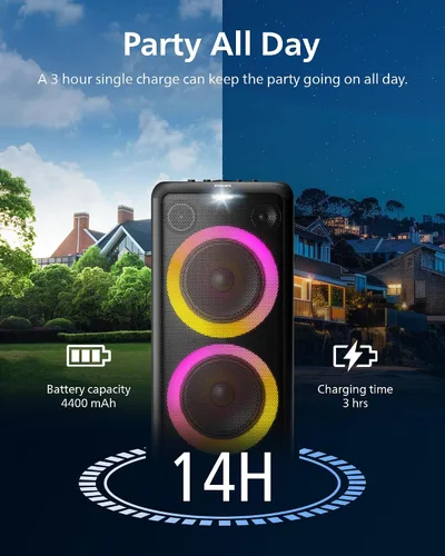 Vista 11 de [Usado] Altavoz de fiesta Bluetooth Philips X5206, portátil con ruedas, emocionante show de luces, máquina de karaoke con micrófono y entrada