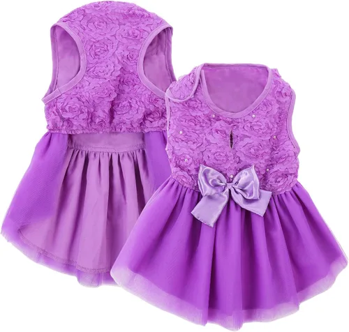 Vista 9 de ASENKU Vestido para Perro Vestido de Boda para Mascota Vestido de Princesa de Encaje para Cachorro Traje de Fiesta de Cumpleaños Ropa Formal