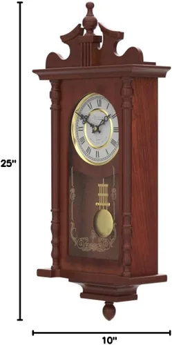 Vista 4 de Bedford Collection Redwood Finish - Reloj de pared de 25 pulgadas con péndulo y campanilla