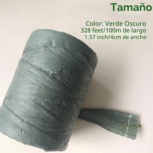 Vista 5 de Cinta de papel de rafia para envolver regalos/decoración de bricolaje, 328 pies 1 rollo (verde oscuro)