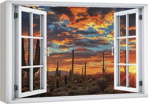 Vista 29 de wall26 - Cuadro en lienzo para pared, vista de ventana, río neón turquesa, rápido, bosque, lago, arroyo, naturaleza salvaje, fotografía, realismo