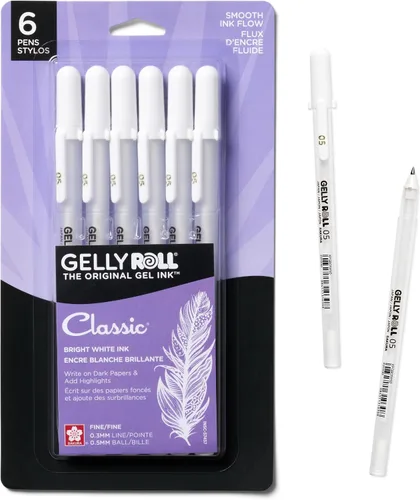 Vista 7 de SAKURA - Bolígrafos de tinta gel Gelly Roll - Puntas medias y gruesas para diario, arte o dibujo - Tinta blanca clásica - Puntas de tamaños variados