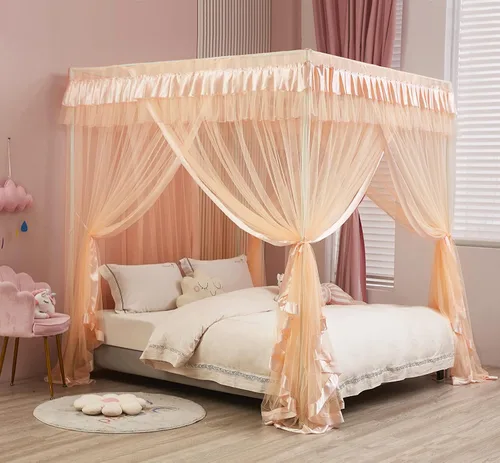 Vista 28 de Mengersi Cortina para Dosel de Cama Princesa, con 4 Esquinas, Dosel con Mosquitero para Cama de Princesa (Blanco, Doble)