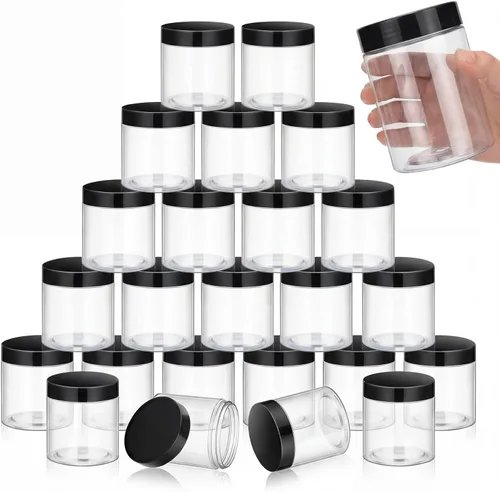 Vista 38 de SATINIOR 24 frascos de plástico transparente vacíos con tapas, recipientes de almacenamiento redondos de boca ancha para productos de belleza