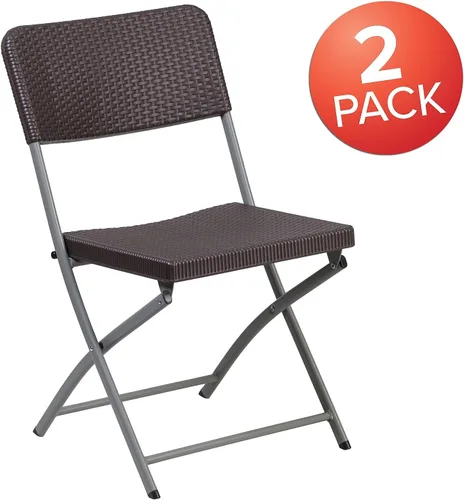 Vista 4 de Flash Furniture HERCULES Series - Silla plegable de plástico de ratán marrón con marco gris