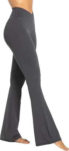 Vista 4 de Sunzel - Leggings acampanados, pantalones de yoga cruzados con control de abdomen, cintura alta y piernas anchas