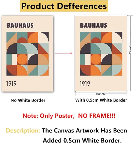 Vista 2 de Bauhaus - Arte de pared moderno de mediados de siglo, póster geométrico de Bauhaus, bloque de color azul y naranja, impresiones artísticas