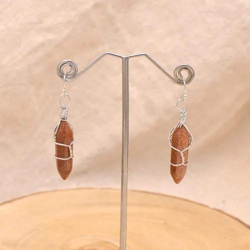 Vista 27 de Pendientes de cristal de punta envuelta en alambre de piedra pulida para mujer Reiki Energy Healing