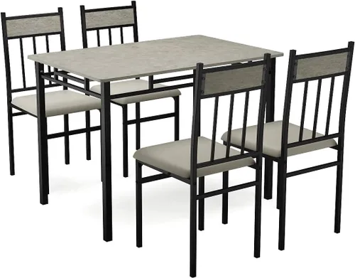Vista 7 de Tangkula Juego de mesa de comedor de cocina de 5 piezas, el juego de mesa y sillas modernas incluye 1 mesa rectangular y cuatro sillas de respaldo