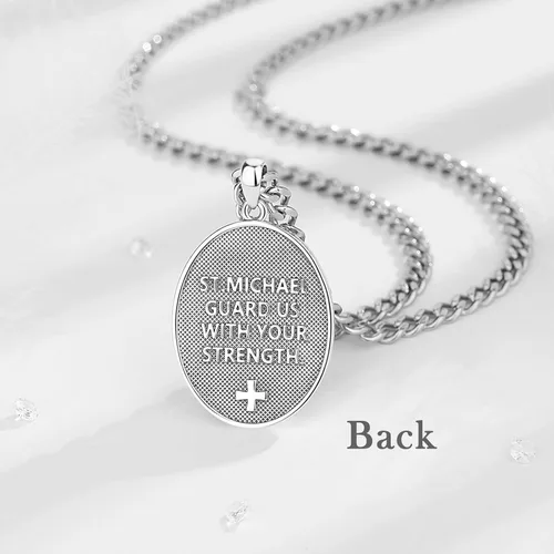 Vista 7 de INFUSEU Regalos religiosos únicos para hombres y mujeres, collares con colgante de San Miguel, San Cristóbal, San Benito, Virgen María