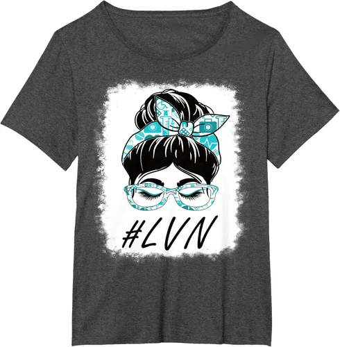 Vista 5 de LVN - Camiseta para mujer con licencia vocacional para enfermera, moño desordenado, Día Mundial de la Salud
