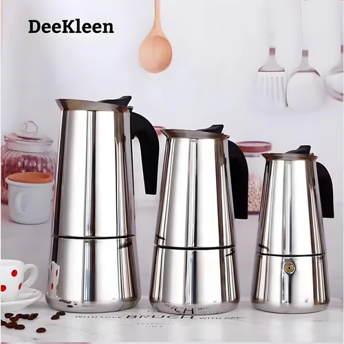 Vista 7 de Cafetera Moka de Acero Inoxidable para Espresso, Cafetera Moka para Estufa, Cafetera Percoladora, Cafetera Italiana, Preparación de Café Cubano