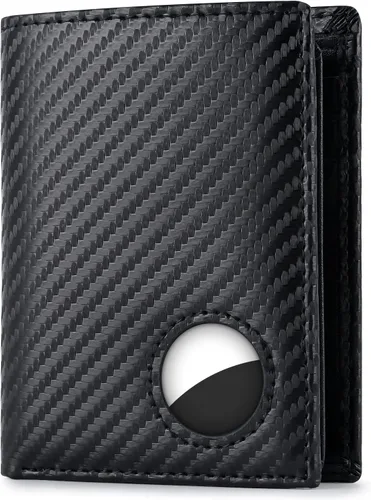 Vista 21 de Swallowmall AirTag Billetera para hombre con bloqueo RFID, de piel auténtica, plegable, para AirTag con 1 ventana de identificación, 13 tarjeteros