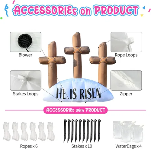 Vista 5 de Decoraciones inflables de Pascua para exteriores de 6 pies, con luces LED integradas, decoración de patio, para fiestas de Pascua, al aire libre