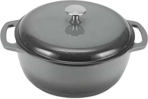 Vista 13 de Amazon Basics Olla de horno holandés de hierro fundido con tapa, esmaltada, redonda, doble asa, resistente, pequeña, 4.3 cuartos de galón, azul