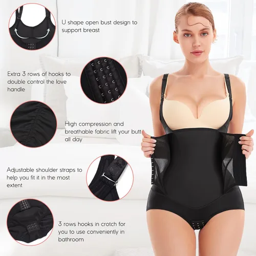Vista 2 de MERYOSZ Body de entrenamiento de cintura para mujer, con doble control de abdomen, entallado, cuerpo completo, ombligo, corsé de cintura abierta