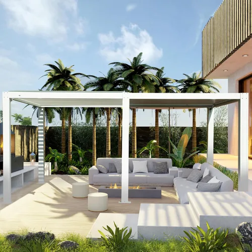 Vista 12 de Domi - Pérgola de aluminio para exteriores de 10 x 10 pulgadas con cortinas y malla Marrón oscuro