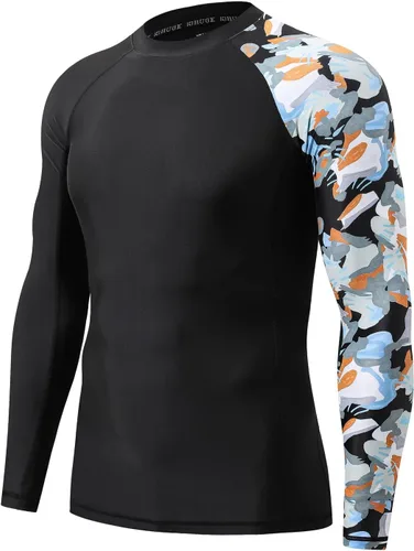 Vista 14 de HUGE SPORTS Camiseta de protección contra erupciones de manga larga para hombre UPF 50+ con protección UV, de secado rápido, con costuras