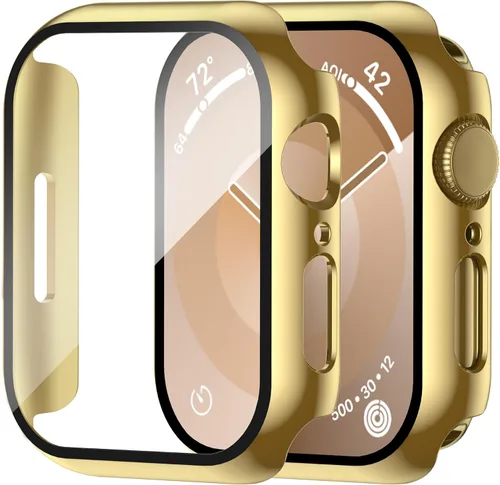 Vista 47 de Smiling Paquete de 2 fundas compatibles con Apple Watch Serie 3/Serie 2 de 1.49 pulgadas, protector de pantalla vidrio templado, carcasa rígida