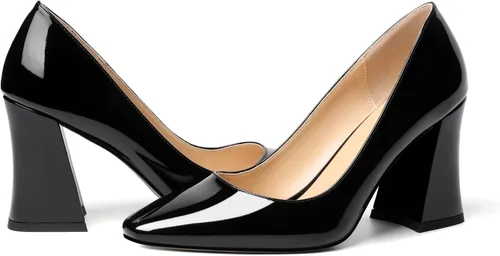 Vista 4 de Zamikoo Zapatos de tacón grueso para mujer, tacón alto, sin cordones, con punta cuadrada cerrada, para el trabajo, casual, uso diario, fiesta