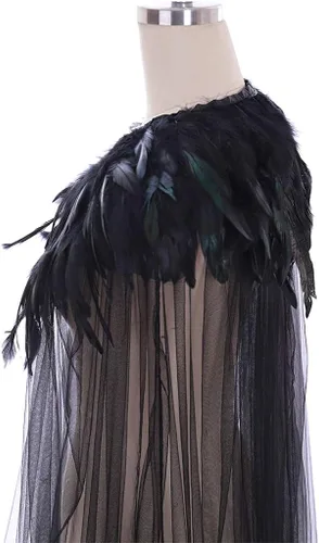 Vista 7 de Capa para cosplay de Evil Queen súper villano capa steampunk cuello de plumas