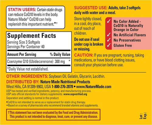 Vista 7 de Nature Made CoQ10 300mg por 3 cápsulas, para la salud del corazón y apoyo antioxidante, 120 cápsulas, suministro para 40 días