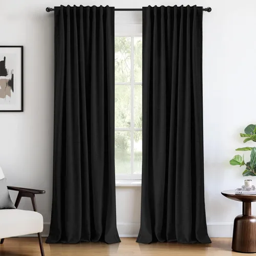 Vista 35 de INOVADAY Cortinas 100% opacas de 63 pulgadas de largo, juego de 2 paneles de lino con pestaña trasera, bolsillo para barra, cortinas opacas