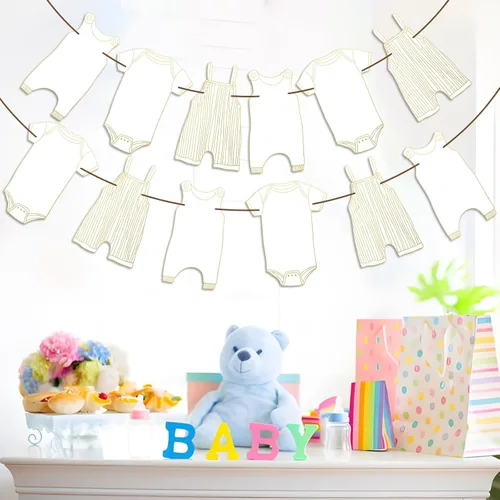 Vista 4 de Banderines neutros para baby shower, 12 piezas para decoración de fiesta de bebé (dorado)