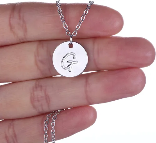 Vista 2 de AOLO Personalized Birthstone Initial A Necklace Engraved Disc Danity Pendant Necklaces Silver