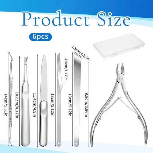Vista 2 de Kit de herramientas de pedicura para quitar uñas encarnadas, de acero inoxidable, lima y levantadores de uñas, herramienta profesional de pedicura
