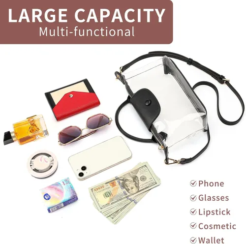 Vista 5 de FALAN MULE Clear Crossbody Bag Stadium Approved Leather Purse Bag for Concerts Sports Festivals