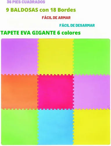 Vista 5 de Alfombra para juegos gigante Poco Divo 36-SQFT, alfombrilla para 9 azulejos fácil configuración alfombra de espuma Eva sólida piso de bloqueo
