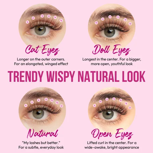 Vista 4 de Extensiones de pestañas individuales en racimo Wispy DIY 96 piezas 20D C Curl 0.07 9-16mm longitudes mixtas - Extensiones de pestañas voluminosas