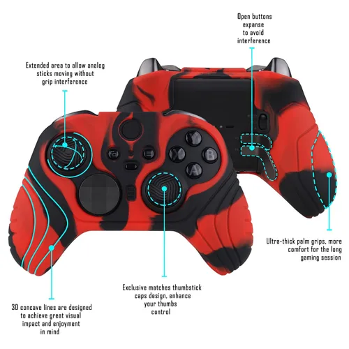 Vista 4 de PlayVital Samurai Edition Anti Slip Silicone Case Cover for Xbox Elite Wireless Controller Series 2, Ergonomic Soft Rubber Skin Protector for Xbox