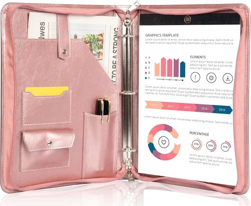 Vista 8 de Calfinder Carpeta de cuero vegano con 3 anillas, soporte para bloc de notas de cuero con cremallera, organizador de cartera de negocios, regalo