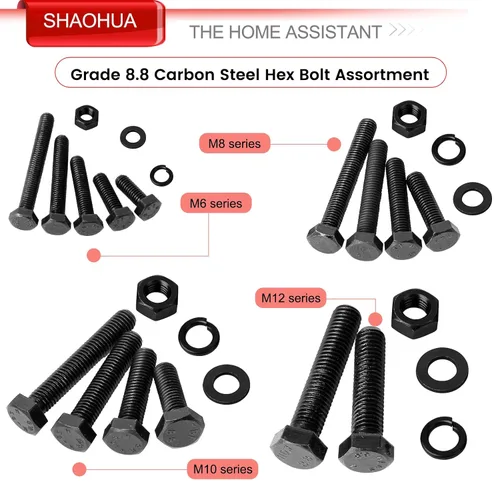 Vista 4 de Kit de surtido de pernos y tuercas métricas M6 M8 M10 M12 de 16 mm a 60 mm de grado 8 con tuercas hexagonales, pernos y arandelas de 15 tamaños