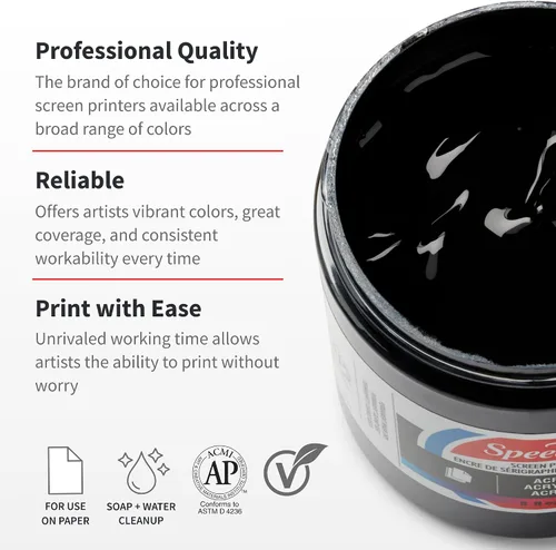 Vista 2 de Speedball Tinta acrílica para serigrafía, 8 oz, negra para impresiones en papel, fabricada en EE. UU