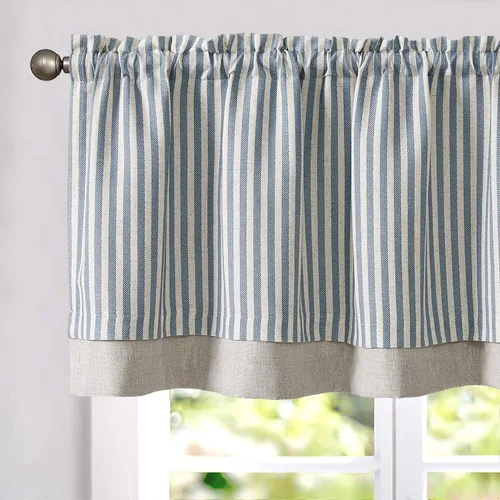 Vista 11 de jinchan Cenefa de Lino a Rayas para Ventanas de 16 Pulgadas Cortinas Opacas para Ventana Pequeña Estilo Granja Cenefa de Doble Capa para Sala