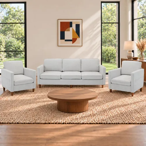 Vista 12 de Kingfun Juego de 2 sillas decorativas, sillas de sala de estar, sillón de lectura de mediados de siglo, felpilla con pie de madera maciza