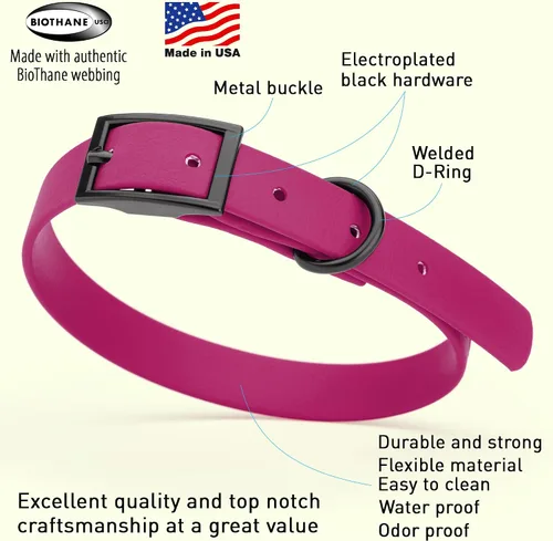 Vista 207 de Dogline Biothane - Collar impermeable para perro con hebilla de liberación rápida, resistente cincha de nailon recubierta con resistente y a prueba
