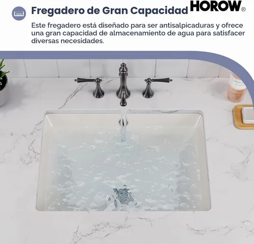 Vista 9 de HOROW Lavabo de Baño Rectangular para Montaje Inferior, Lavabo Rectangular de Vasija de 20 x 15 Pulgadas con Rebosadero, Lavabo de Cerámica Blanca