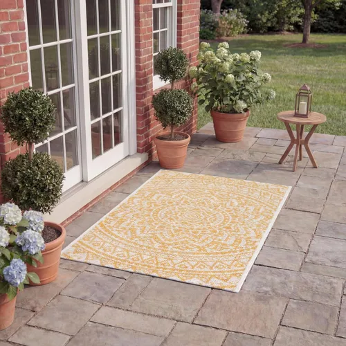 Vista 8 de SAFAVIEH Alfombra lavable al aire libre Courtyard Collection - 2'3" x 5', marfil y verde, no desprende pelusa y fácil limpieza, ideal para patio
