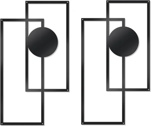 Vista 9 de OYEFLY 2 piezas de arte abstracto de metal para pared, decoración geométrica moderna (negro, estilo 1)