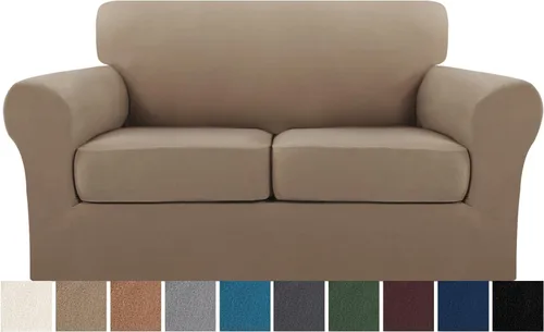 Vista 8 de PrinceDeco - Funda elástica y suave de 3 piezas para sofá, lavable, 2 fundas para cojines separados, protector elástico de muebles para niños y Arena