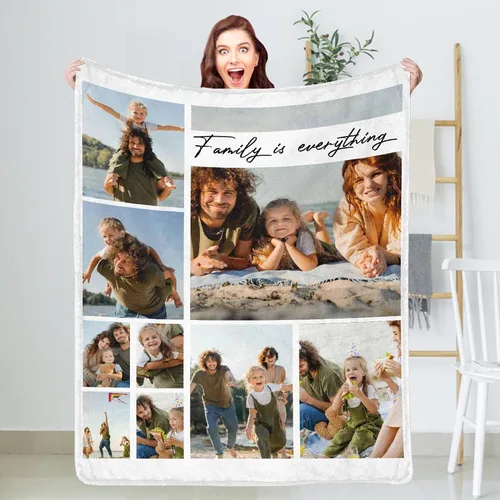 Vista 7 de D-Story Manta con fotos personalizada fabricada en Estados Unidos, regalo de foto conmemorativa personalizada para parejas, acogedora y cálida