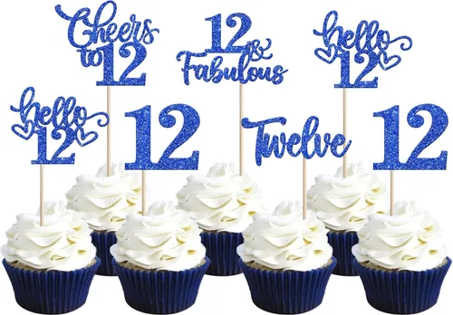 Vista 91 de 30 piezas de adornos para cupcakes de 12 cumpleaños feliz, brillantes doce, hola 12, felicitaciones a 12 años, adornos para cupcakes, 12