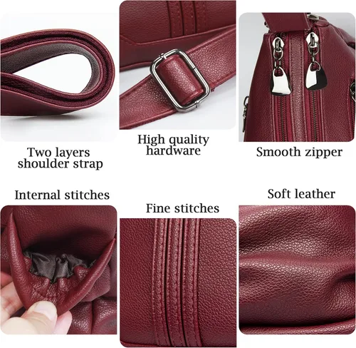 Vista 5 de Bolso bandolera de piel sintética suave para mujer, bolso cruzado con múltiples bolsillos, bolso cruzado mediano espacioso a la moda con asa superior