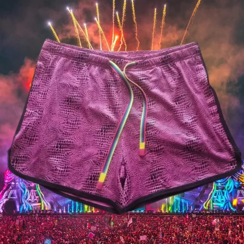Vista 2 de Pantalones cortos para correr para hombre, bolsillos con cremallera, pantalones cortos para rave y fiesta, LGBTQ, Gay Rainbow Panda VPL 3 pulgadas