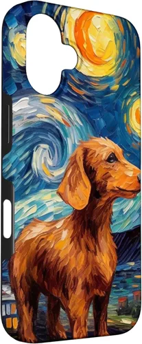 Vista 3 de Carcasa para iPhone 16 Dachshund Dog Starry Night Van Gogh Dachshund