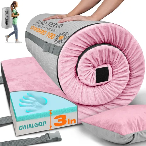 Vista 11 de GAIALOOP Colchón de Espuma Viscoelástica de 3 Pulgadas para Acampar, Almohadilla de Dormir de Doble Capa Gruesa para Coche, Tienda, Cama